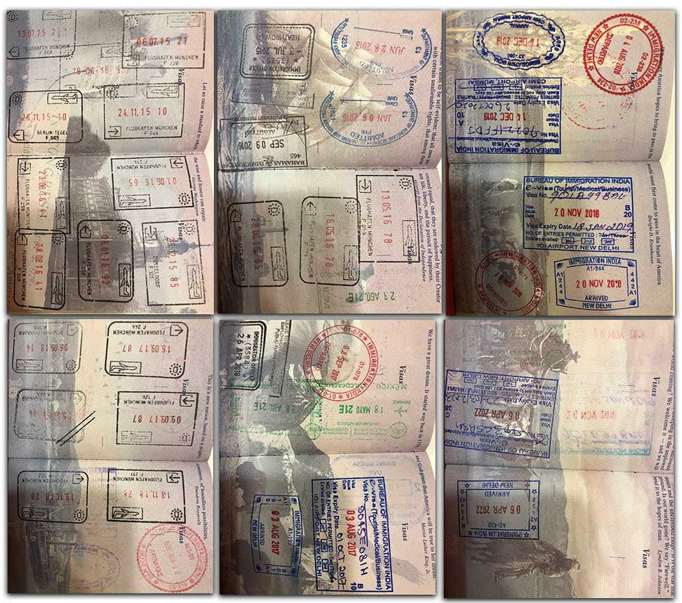 screenshot of visa stamps from Magic's passport